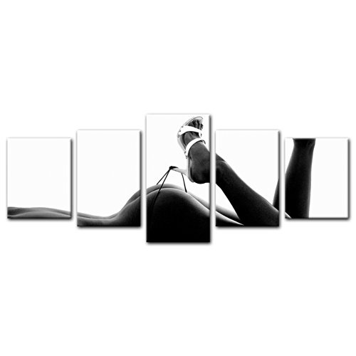 Wandbild - High Heels - Bild auf Leinwand - 200x80 cm 5 teilig - Leinwandbilder - Akt & Erotik - Frauenkörper - Verführung - Slip - sexy