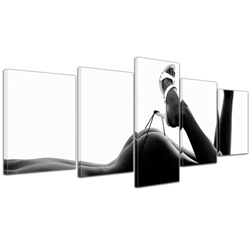 Wandbild - High Heels - Bild auf Leinwand - 200x80 cm 5 teilig - Leinwandbilder - Akt & Erotik - Frauenkörper - Verführung - Slip - sexy