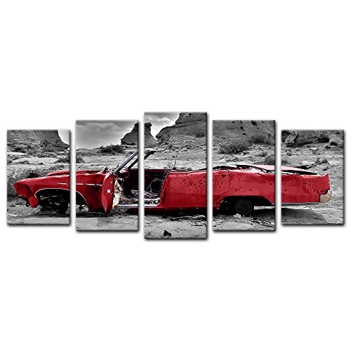 Wandbild - Cadillac - rot - Bild auf Leinwand - 200x80 cm...