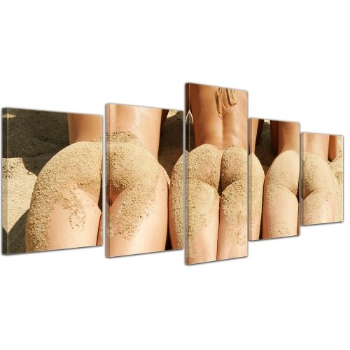Wandbild - Frauen am Strand - Bild auf Leinwand - 200x80 cm 5 teilig - Leinwandbilder - Bilder als Leinwanddruck - Akt & Erotik - Schönheiten am Meer