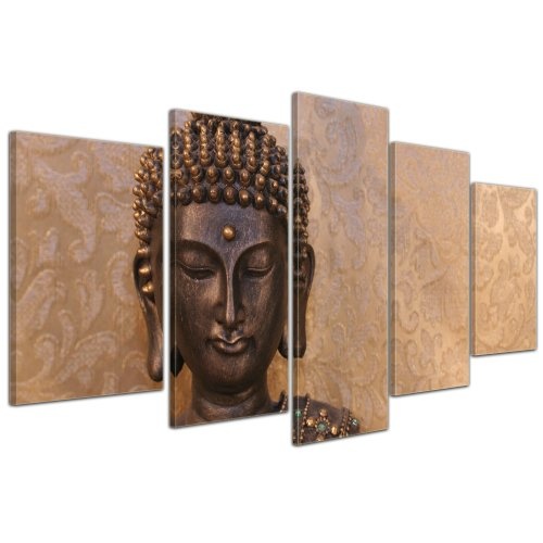 Wandbild - Buddha - Bild auf Leinwand - 100x50 cm 5 teilig - Leinwandbilder - Bilder als Leinwanddruck - Geist und Seele - Zen Buddhismus