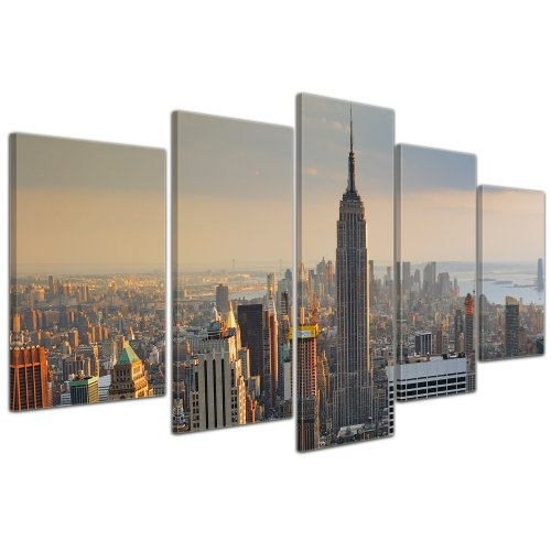 Wandbild - New York City II - Bild auf Leinwand - 100x50 cm 5 teilig - Leinwandbilder - Städte & Kulturen - Amerika - Stadtansicht von New York - Luftaufnahme von Manhattan