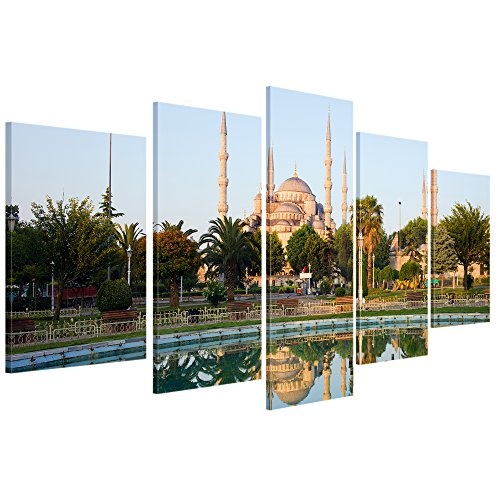 Wandbild - Sultan-Ahmet-Moschee in Istanbul - Türkei - Bild auf Leinwand - 100x50 cm 5 teilig - Leinwandbilder - Städte & Kulturen - Architektur - Blaue Maschee - Islam - Minarette