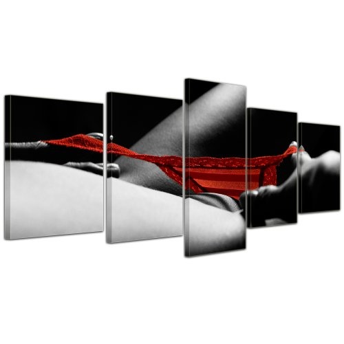 Wandbild - Roter Slip - Bild auf Leinwand - 200x80 cm 5 teilig - Leinwandbilder - Bilder als Leinwanddruck - Urlaub, Sonne & Meer - Akt & Erotik - sexy Frauenkörper