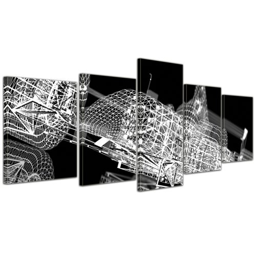 Wandbild - Formel 1 Rennwagen - Bild auf Leinwand - 200x80 cm 5 teilig - Leinwandbilder - Bilder als Leinwanddruck - Urban & Graphic - Abstrakte Kunst - Illustration eines F1 Boliden