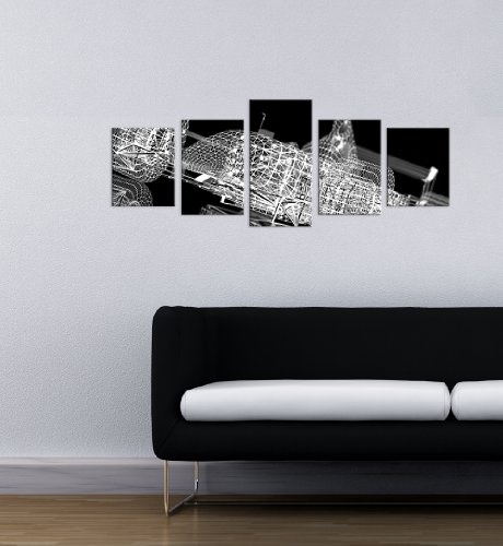 Wandbild - Formel 1 Rennwagen - Bild auf Leinwand - 200x80 cm 5 teilig - Leinwandbilder - Bilder als Leinwanddruck - Urban & Graphic - Abstrakte Kunst - Illustration eines F1 Boliden