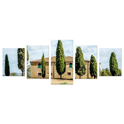 Bilderdepot24 Wandbild - Toskana - Italien - Bild auf Leinwand - 200x80 cm 5 teilig - Leinwandbilder - Wandbild