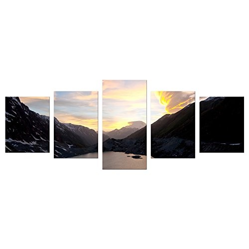 Wandbild - Naturphänomen im Kaukasus, Elbrus - Russland - Bild auf Leinwand - 200x80 cm 5 teilig - Leinwandbilder - Landschaften - Gebirge - Berg - Vulkankrater