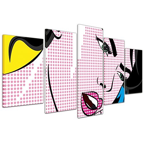 Wandbild - Pop-Art Frau mit Telefon - Bild auf Leinwand - 100x50 cm 5 teilig - Leinwandbilder - Urban & Graphic - Andy Warhol - Retro - Comic