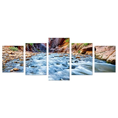 Wandbild - Blick auf den Virgin River im Zion Nationalpark - Utah USA - Bild auf Leinwand - 200x80 cm 5 teilig - Leinwandbilder - Landschaften - Amerika - Canyon - Schlucht - Fluss