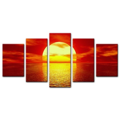 Wandbild - Sonne - Bild auf Leinwand - 100x50 cm 5 teilig...