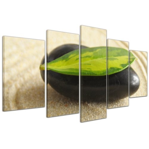 Wandbild - Zen Steine X - Bild auf Leinwand - 100x50 cm 5 teilig - Leinwandbilder - Bilder als Leinwanddruck - Geist & Seele - Asien - Wellness