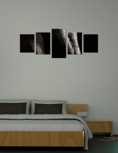 Wandbild - Frauenkörper mit Wasserperlen - Erotik - Bild auf Leinwand - 200x80 cm 5 teilig - Leinwandbilder - Bilder als Leinwanddruck - Akt & Erotik - sexy Körper mit Wassertropfen