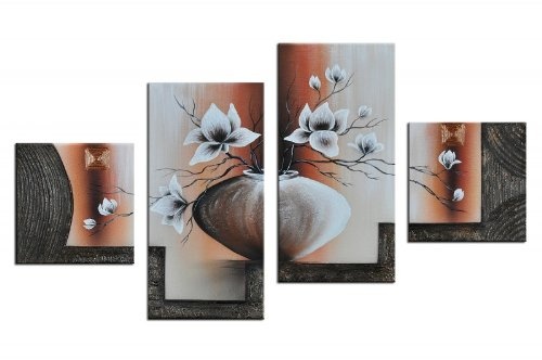 Bilderdepot24 "Magnolien 6" handgemaltes Leinwandbild 80x50cm 4 teilig 117