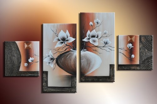 Bilderdepot24 "Magnolien 6" handgemaltes Leinwandbild 80x50cm 4 teilig 117