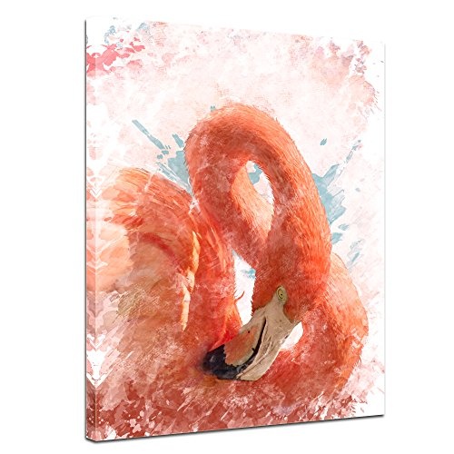 Wandbild - Aquarell - Flamingo II - Bild auf Leinwand 30 x 40 cm einteilig - Leinwandbilder - Bilder als Leinwanddruck - Tierwelten - Malerei - pink - Vogel