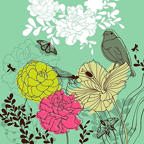 Bilderdepot24 Fototapete selbstklebend Kinderbild - Blumen Vogel Schmetterlinge - 300x300 cm - Poster - Dekoration - Wandbild - Wandposter - Wand - Wanddeko