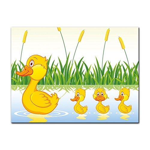Wandbild - Kinderbild Entenfamilie - Bild auf Leinwand - 80x60 cm einteilig - Leinwandbilder - Kinder - Entenjungen im Schutz der Mutter