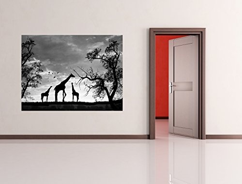 Bilderdepot24 Vlies Fototapete - Giraffen im Sonnenuntergang - schwarz Weiss - 130x100 cm - mit Kleister - Poster - Foto auf Tapete - Wandbild - Wandtapete - Vliestapete