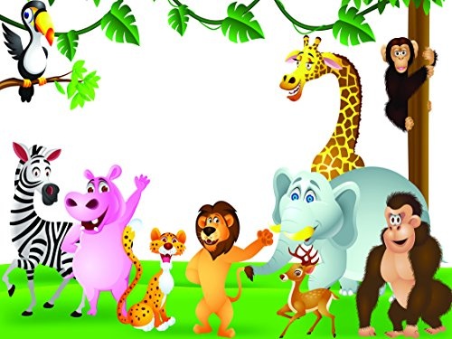 Wandbild - Kinderbild Tiere Cartoon III - Bild auf Leinwand - 80x60 cm einteilig - Leinwandbilder - Kinder - freundliche Dschungeltiere