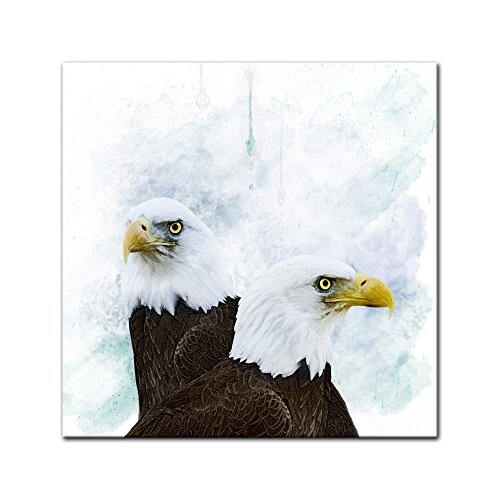 Wandbild - Aquarell - Adler - Bild auf Leinwand 40 x 40 cm einteilig - Leinwandbilder - Bilder als Leinwanddruck - Tierwelten - Malerei - Zwei Weißkopfadler