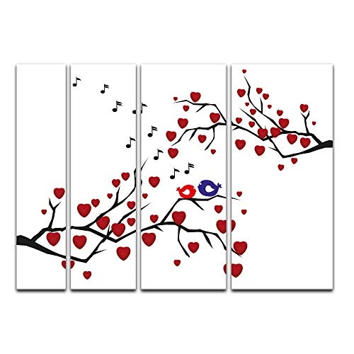 Keilrahmenbild Kinderbild Singvögel - 180 x 120 cm Bilder als Leinwanddruck Fotoleinwand Kinder Natur Zwei Vögel auf Einem Herzbaum