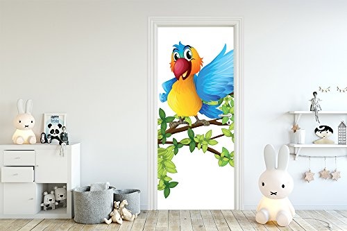 Bilderdepot24 Türtapete selbstklebend Papagei 90 x 200 cm - einteilig Türaufkleber Türfolie Türposter - Tier Tierbild Kinderzimmer Junge Mädchen Cartoon Vogel Kind