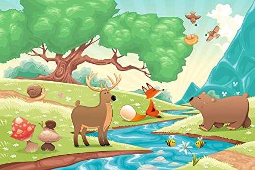 Bilderdepot24 Fototapete selbstklebend Kinderbild - Waldtiere II Cartoon - Fuchs, Elch und Bär - 150x100 cm - Poster - Dekoration - Wandbild - Wandposter - Wand - Wanddeko