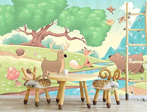 Bilderdepot24 Fototapete selbstklebend Kinderbild - Waldtiere II Cartoon - Fuchs, Elch und Bär - Pastell - 75x50 cm - Poster - Dekoration - Wandbild - Wandposter - Wand - Wanddeko