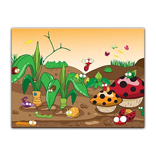 Keilrahmenbild Kinderbild Krabbeltiere II Cartoon - 120 x 90 cm Bilder als Leinwanddruck Fotoleinwand Kinder Landschaft - Insekten in der Natur