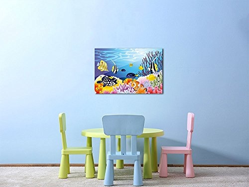 Memoboard 80 x 60 cm, Kindermotiv - Leben im Meer - Memotafel Pinnwand - Mädchen & Jungen - Dekoration - Kinderzimmer - Cartoon - Kinderbild - Kindermotiv - Tierbild - Fische - Glasbild