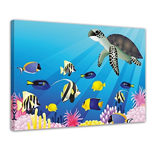 Keilrahmenbild - Kinderbild Unterwasser Tiere II - Bild...