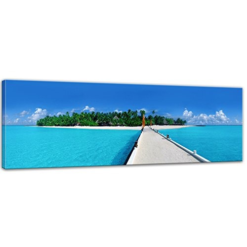 Wandbild - Malediven - Bild auf Leinwand - 90 x 30 cm - Leinwandbilder - Bilder als Leinwanddruck - Urlaub, Sonne & Meer - Asien - Urlaub im sonnigen Paradies