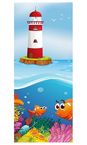 Türtapete selbstklebend unter dem Meer 90 x 200 cm - einteilig Türaufkleber Türfolie Türposter - Kinderzimmer Kinderbild Cartoon Junge Mädchen Unterwasser Fische Kind Ozean