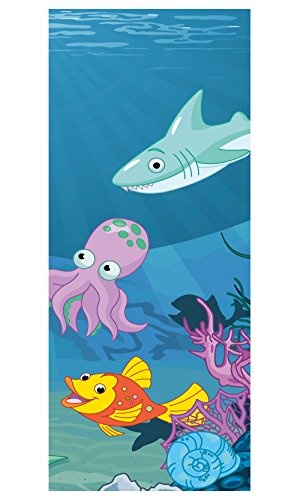 Türtapete selbstklebend Unterwasser Tiere X 90 x 200 cm - einteilig Türaufkleber Türfolie Türposter - Kinderzimmer Kinderbild Cartoon Junge Mädchen Unterwasser Fische Hai Kind