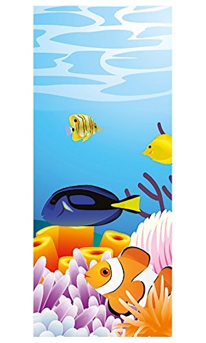 Türtapete selbstklebend Leben im Meer Cartoon 90 x 200 cm - einteilig Türaufkleber Türfolie Türposter - Kinderzimmer Kinderbild Junge Mädchen Unterwasser Ozean Fische Kind