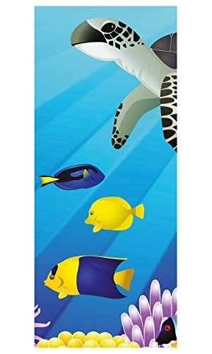 Türtapete selbstklebend Unterwasser Tiere II 90 x 200 cm - einteilig Türaufkleber Türfolie Türposter - Kinderzimmer Kinderbild Cartoon Junge Mädchen Schildkröte Meer Fische Ozean