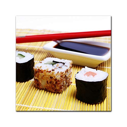 Wandbild - Sushi mit Stäbchen und Sojasoße -...