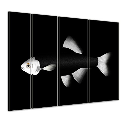 Keilrahmenbild - Fisch - schwarz weiß - Bild auf Leinwand - 180 x 120 cm 4tlg - Leinwandbilder - Bilder als Leinwanddruck - Tierwelten - Illustration eines Fisches