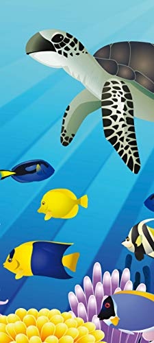 Türtapete selbstklebend Kinderbild Unterwasser Tiere II 90 x 200 cm - einteilig Türaufkleber Türfolie Türposter - Kinderzimmer Mädchen Cartoon Schildkröte Fische Meer Ozean bunt Comic