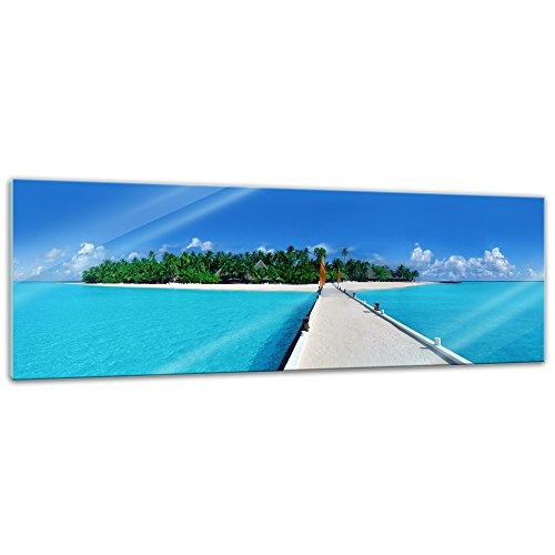 Glasbild - Malediven - 120 x 40 cm - Deko Glas - Wandbild aus Glas - Bild auf Glas - Moderne Glasbilder - Glasfoto - Echtglas - kein Acryl - Handmade