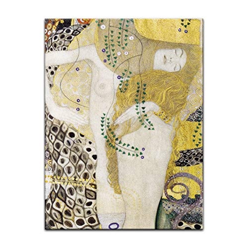 Wandbild Gustav Klimt Wasserschlangen I (1904-07) - 50x70cm hochkant - Alte Meister Berühmte Gemälde Leinwandbild Kunstdruck Bild auf Leinwand