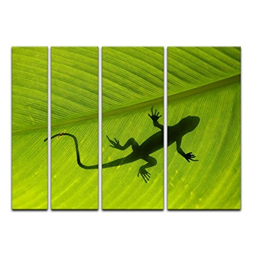 Keilrahmenbild - Gecko - Bild auf Leinwand 180 x 120 cm 4tlg - Leinwandbilder - Bilder als Leinwanddruck - Tierwelten - Natur - Gecko auf Einem grünen Blatt