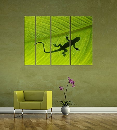 Keilrahmenbild - Gecko - Bild auf Leinwand 180 x 120 cm 4tlg - Leinwandbilder - Bilder als Leinwanddruck - Tierwelten - Natur - Gecko auf Einem grünen Blatt