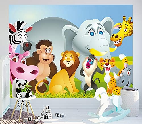 Fototapete selbstklebend Kindertapete - Tiere Cartoon - 360x270 cm - Wandtapete - Poster - Dekoration - Wandbild - Wandposter - Bild - Wandbilder - Wanddeko