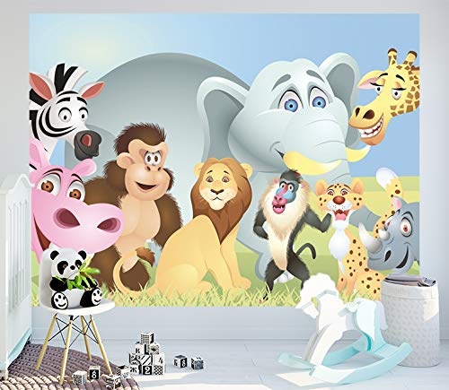 Fototapete selbstklebend Kindertapete - Tiere Cartoon - Pastell - 300x230 cm - Wandtapete - Poster - Dekoration - Wandbild - Wandposter - Bild - Wandbilder - Wanddeko