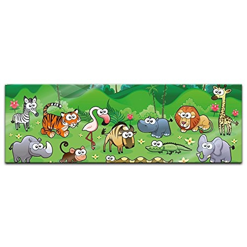 Glasbild - Kinderbild - Dschungeltiere Cartoon I - 120x40...