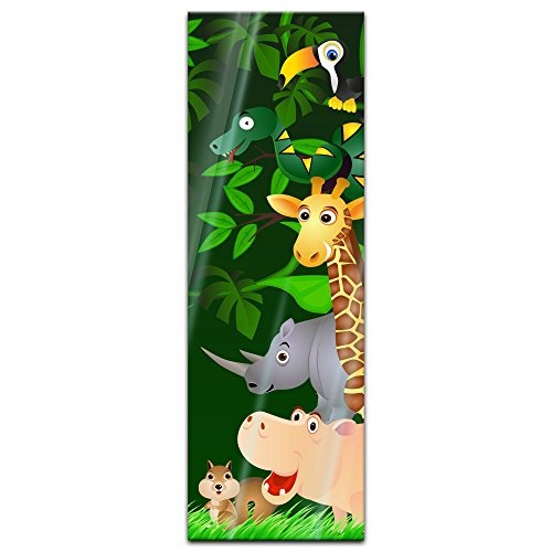 Glasbild - Kinderbild - Lustige Tiere im Dschungel - Cartoon - 30x90 cm - Deko Glas - Wandbild aus Glas - Bild auf Glas - Moderne Glasbilder - Glasfoto - Echtglas - kein Acryl - Handmade