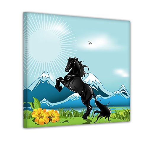 Bilderdepot24 Pferd - Ausmalbild auf Leinwand, aufgespannt auf Rahmen - Quadrat-Format - 40x40 cm