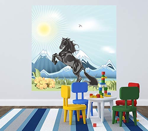 Bilderdepot24 Vlies Fototapete - Kinderbild - Pferd - schwarzer Hengst - Pastell - 300x300 cm - Poster - Foto auf Tapete - Wandbild - Wandposter - Wand